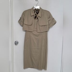 Muse Tan Jacket with Leopard Print Lining Set 2 Piece